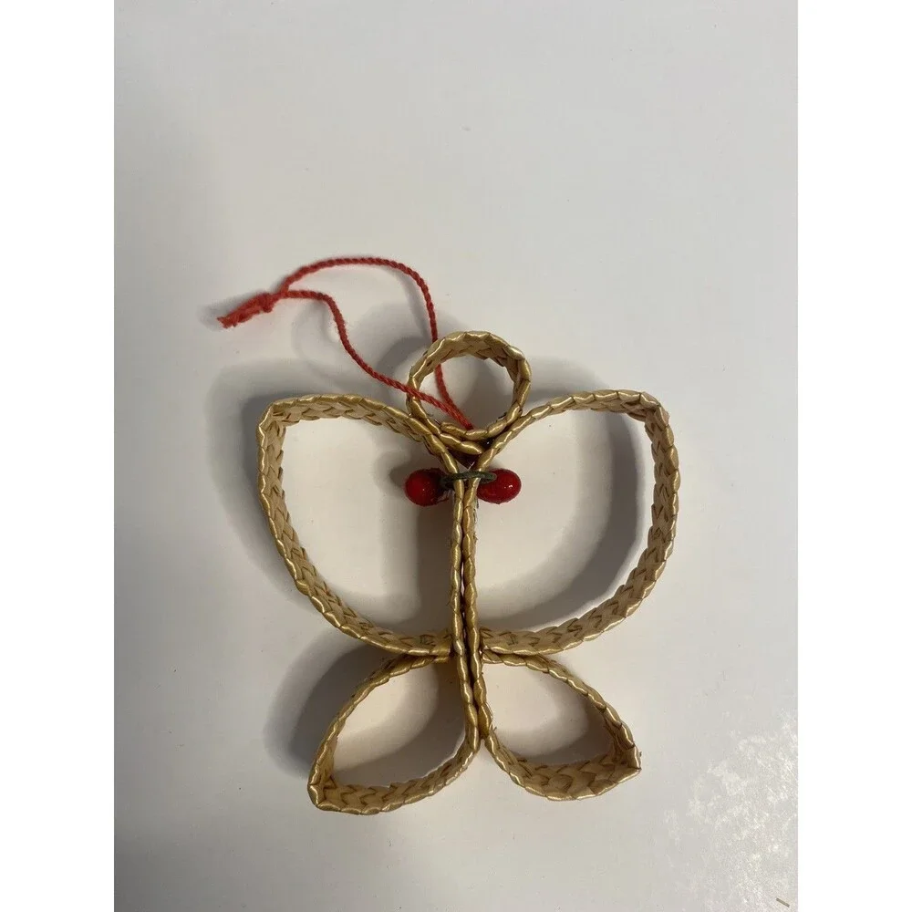 DENMARK Vintage Christmas Ornament Straw Wicker Braided Angel Santa Holiday Tree